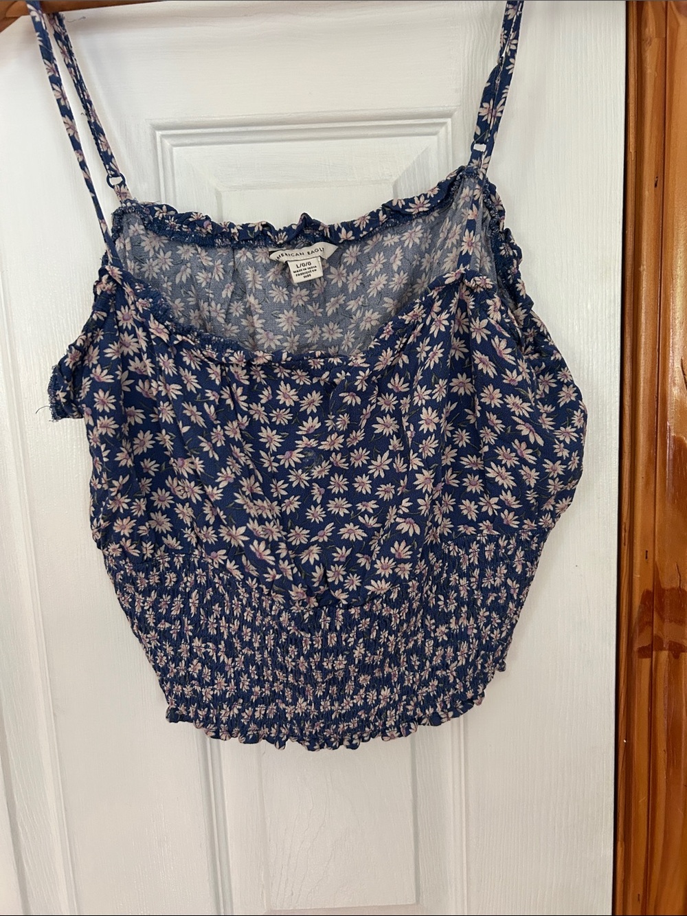 American Eagle Outfitters Navy Floral Smocked Cami with Pink Flowers